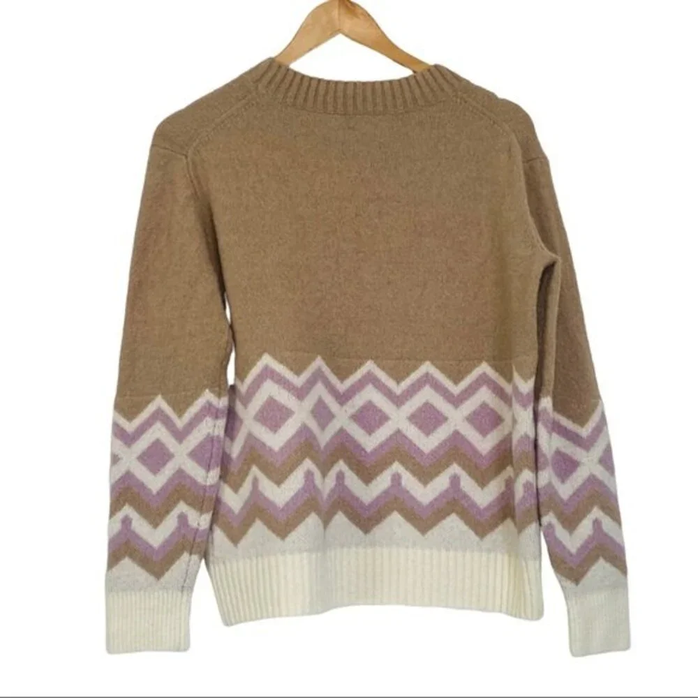 J.Crew Chevron Tan Crew Wool Blend Sweater Medium
